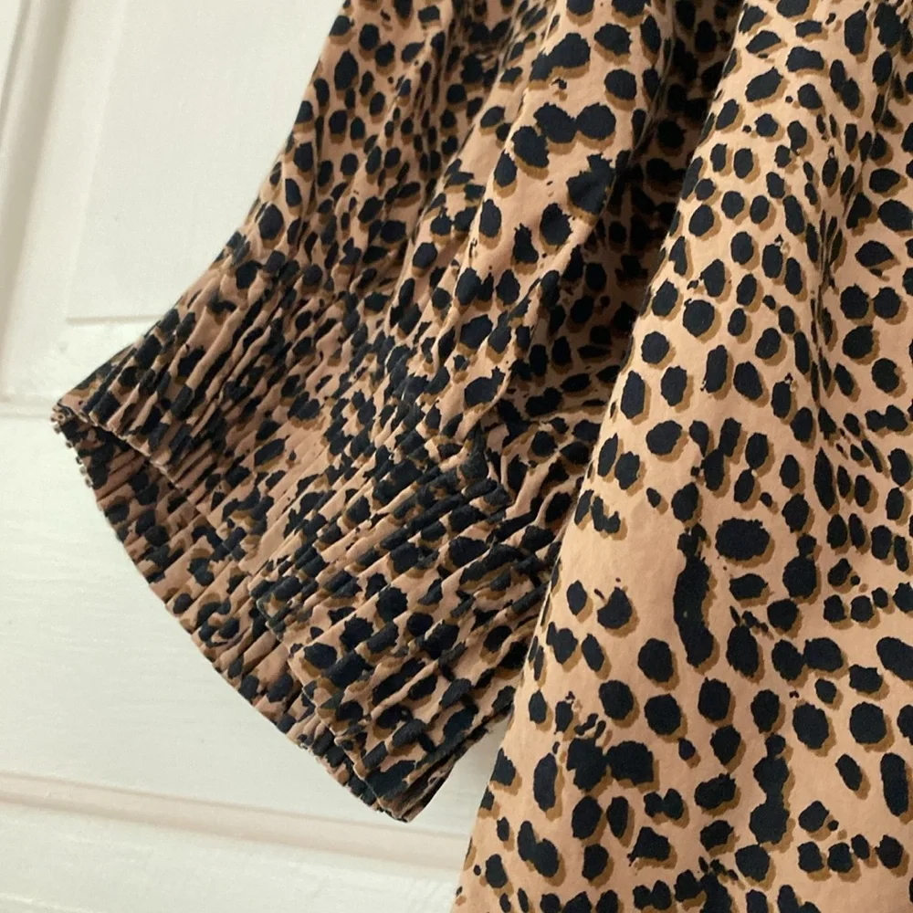 Ulla Johnson Lennie‎ Pleated Cotton Poplin Top Cheetah Print Animal Print Size 0